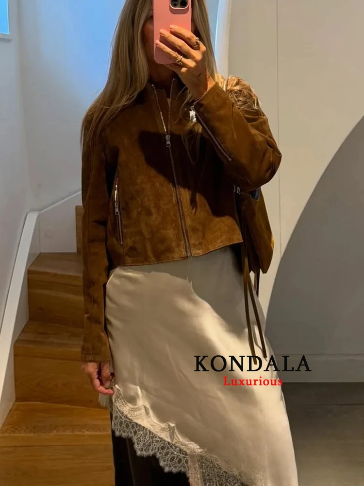 KONDALA Streetwear Chic Suede Jackets Solid Zipper Long Sleeve Pockets Short Coat New Fashion 2025 Autumn Slim Casaul Outwears
KONDALA Streetwear Chic Suede Jackets Solid Zipper Long Sleeve Pockets Short Coat New Fashion 2025 Autumn Slim Casaul Outwears
