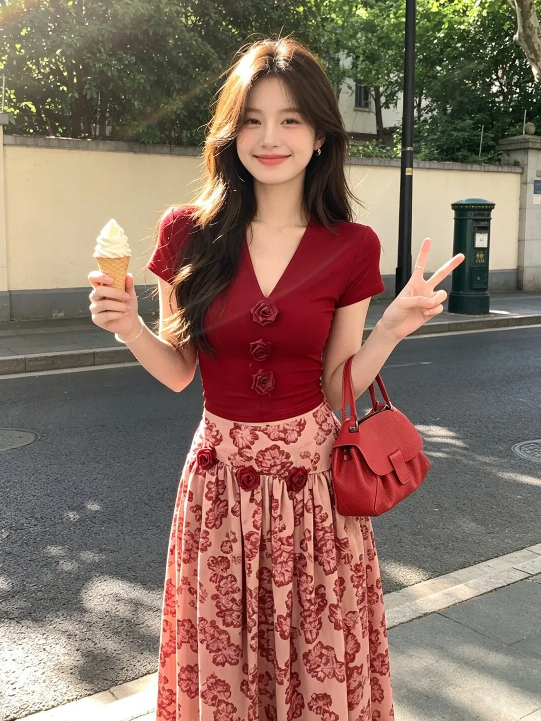 Summer Floral Print V-Neck Top And High Waist Skirt Set Comfortable Retro Style Women's Fashion Two-Piece Suit Gentle Breeze
Summer Floral Print V-Neck Top And High Waist Skirt Set Comfortable Retro Style Women's Fashion Two-Piece Suit Gentle Breeze