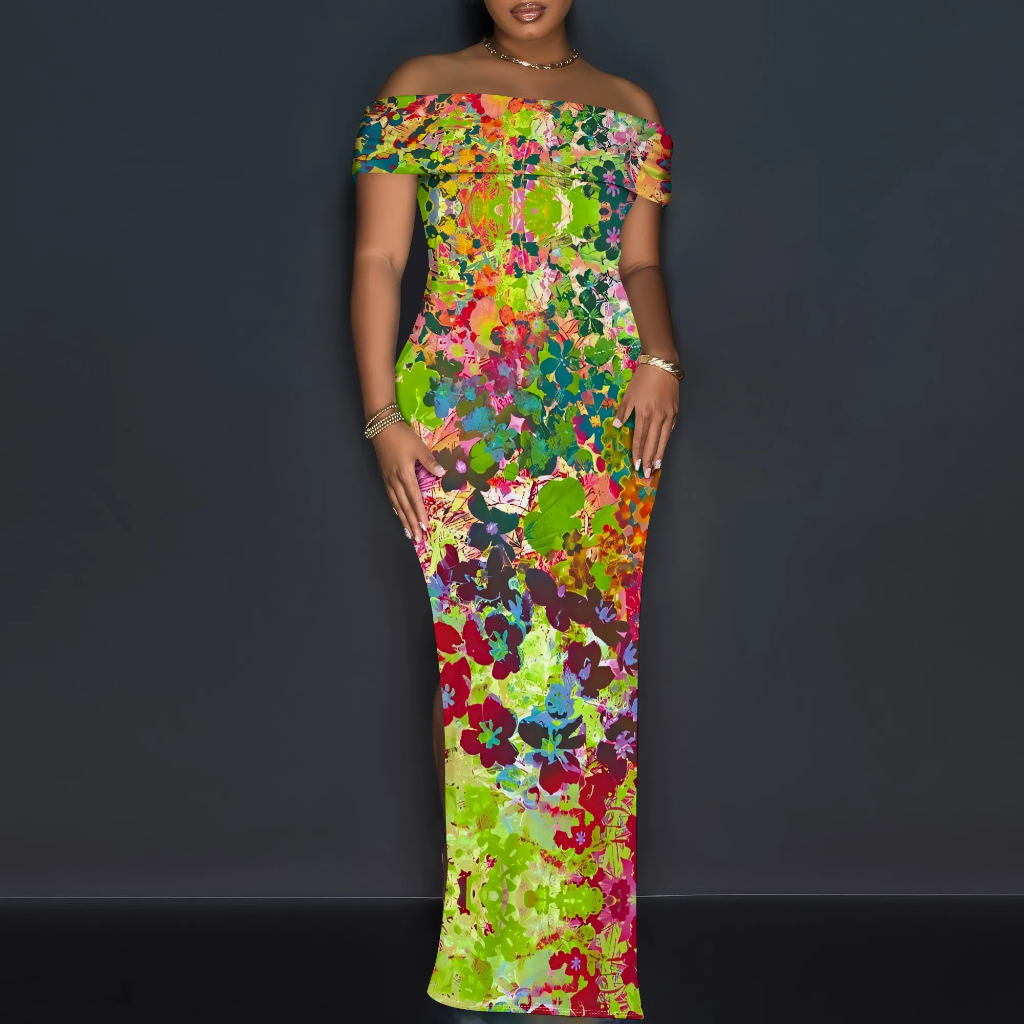 Women's Blue Tropical Short Sleeve One-Shoulder Slit Printed Maxi Dress Polyester Beach Spring Stylish 
Women's Blue Tropical Short Sleeve One-Shoulder Slit Printed Maxi Dress Polyester Beach Spring Stylish