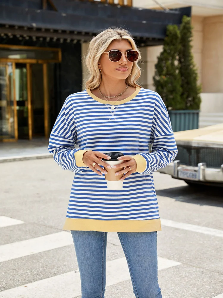 Новая осенняя свободная женская одежда в полоску с длинными рукавами, женская толстовка, винтажный пуловер, уличная одежда, женские топы
Новая осенняя свободная женская одежда в полоску с длинными рукавами, женская толстовка, винтажный пуловер, уличная одежда, женские топы