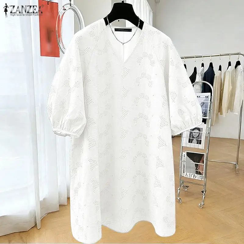 ZANZEA Women Fashion Openwork Embroidered Mini Dress V-Neck 3/4 Sleeve Patchwork Short Dresses Summer Casual Loose Robes Femme
ZANZEA Women Fashion Openwork Embroidered Mini Dress V-Neck 3/4 Sleeve Patchwork Short Dresses Summer Casual Loose Robes Femme
