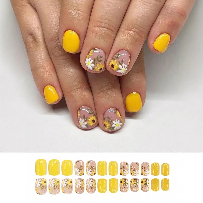 Wear nail fresh little daisy pink yellow contrasting color manicure Spice girl wears fake nails
Wear nail fresh little daisy pink yellow contrasting color manicure Spice girl wears fake nails