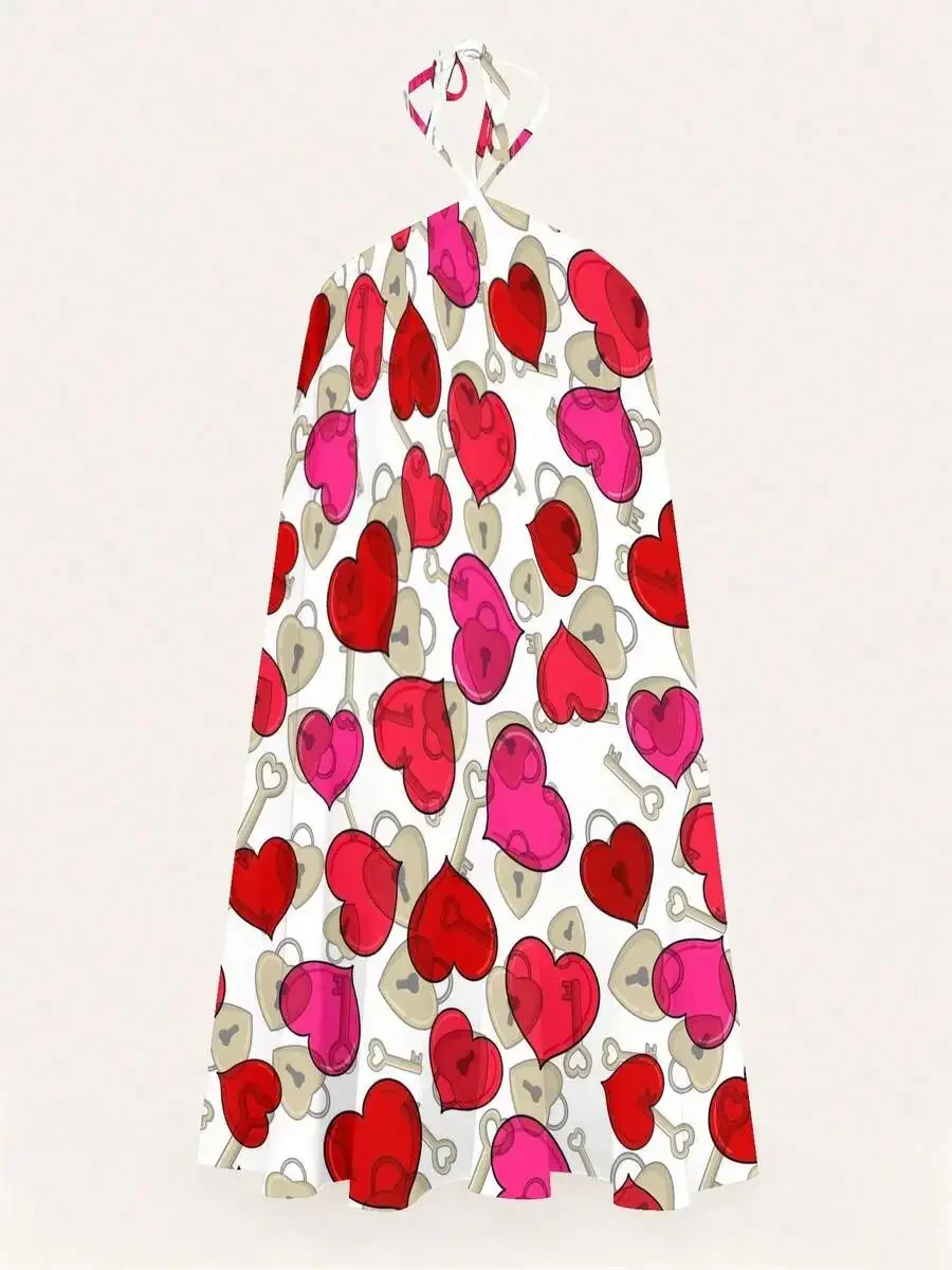 Womens Backless Halter Dress With Red Pink Hearts And Locks Print Casual Loose Knitted Dress
Womens Backless Halter Dress With Red Pink Hearts And Locks Print Casual Loose Knitted Dress