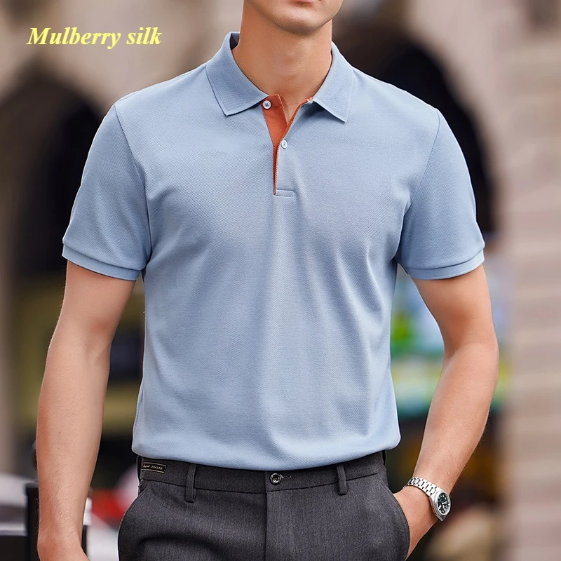 New Trend Mulberry Silk Polo Shirt Men's Fashion High-Quality Business Casual Short-Sleeve Tee Tops
New Trend Mulberry Silk Polo Shirt Men's Fashion High-Quality Business Casual Short-Sleeve Tee Tops
