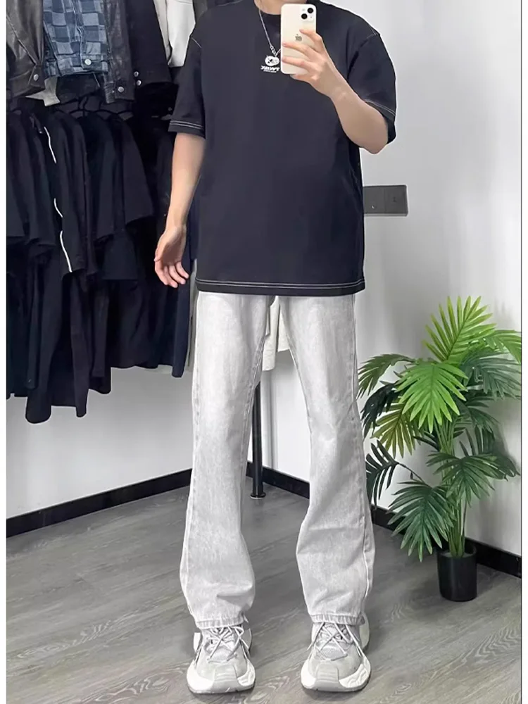 American High Street Cement Grey Jeans Men's Cleanfit Slim High Waist Summer Thin Jeans Boys' Micro Flared Pants
American High Street Cement Grey Jeans Men's Cleanfit Slim High Waist Summer Thin Jeans Boys' Micro Flared Pants