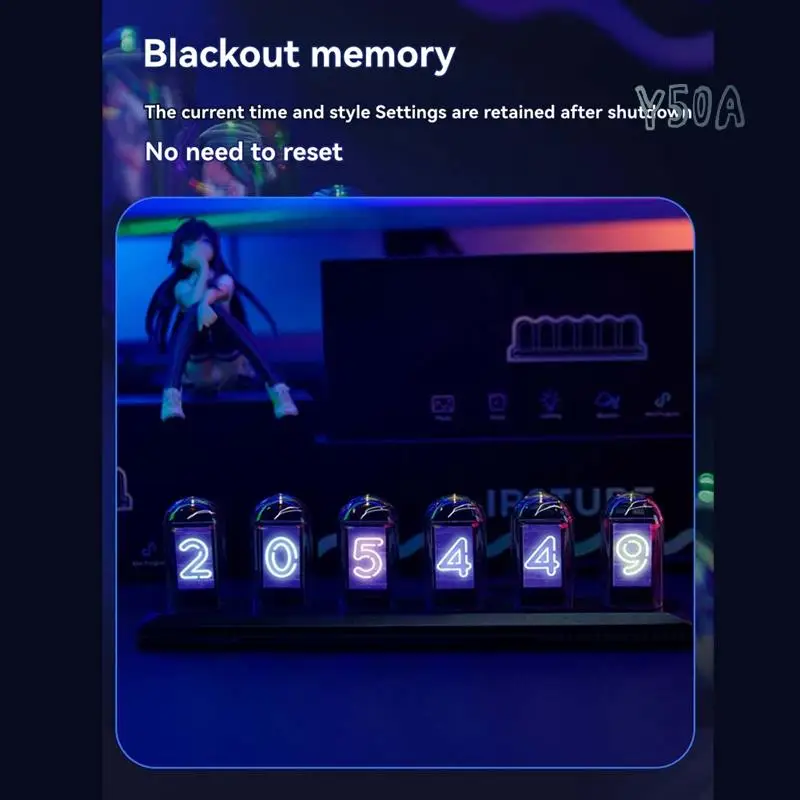 Y50A-LED Nixie Tube Clock IPS Color Screen Digital Clock DIY Analog Digital Tube Wifi Time Desktop Desktop Digital Clock
Y50A-LED Nixie Tube Clock IPS Color Screen Digital Clock DIY Analog Digital Tube Wifi Time Desktop Desktop Digital Clock