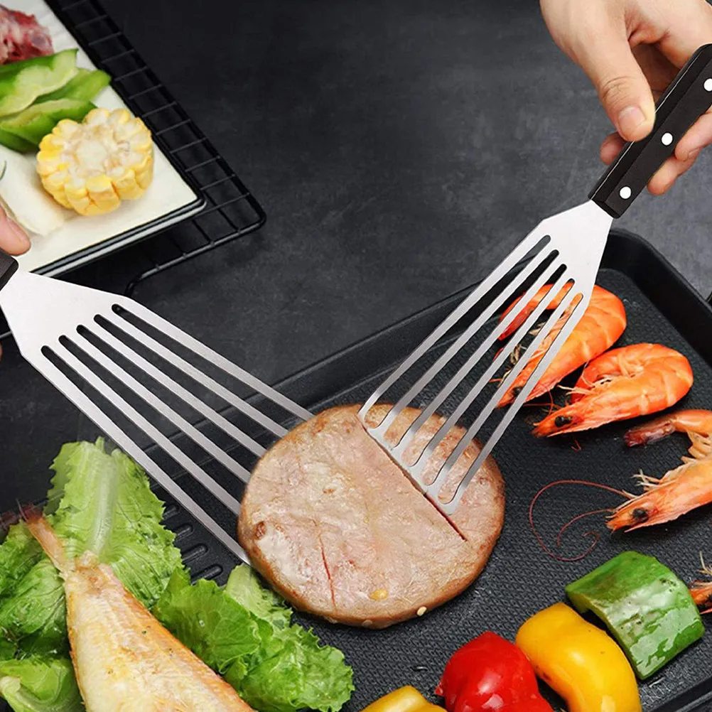 2Pcs Fish Spatula Stainless Steel Slotted Steak Frying Spatula Non-Slip Heat Resistant Cooking Tool Kitchen Accessory
2Pcs Fish Spatula Stainless Steel Slotted Steak Frying Spatula Non-Slip Heat Resistant Cooking Tool Kitchen Accessory