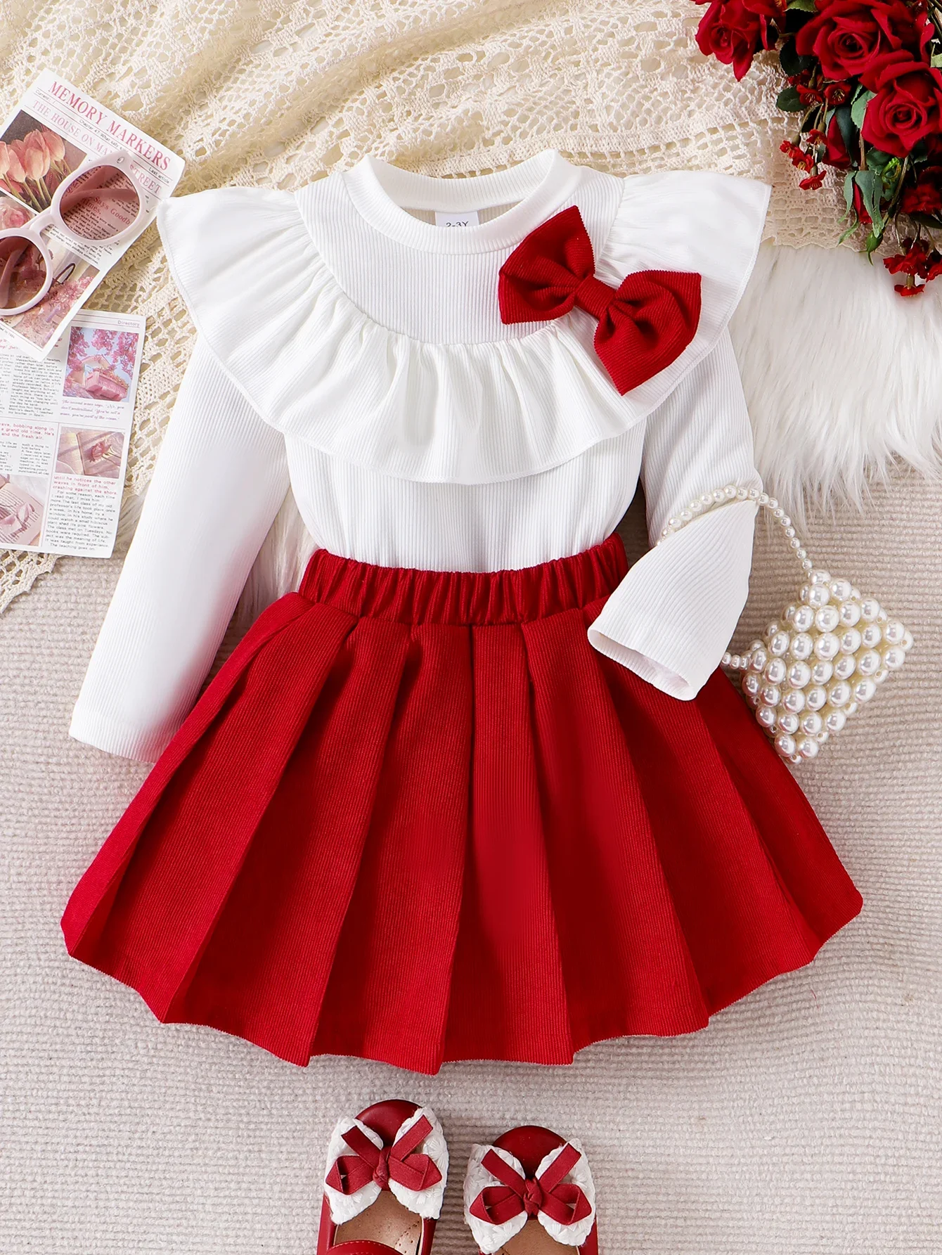 Girl Baby White Bow Lace Long-Sleeved Top + Rose Red Solid Color Pleated Short Skirt 2PCS Autumn New Style Sweet And Cute
Girl Baby White Bow Lace Long-Sleeved Top + Rose Red Solid Color Pleated Short Skirt 2PCS Autumn New Style Sweet And Cute