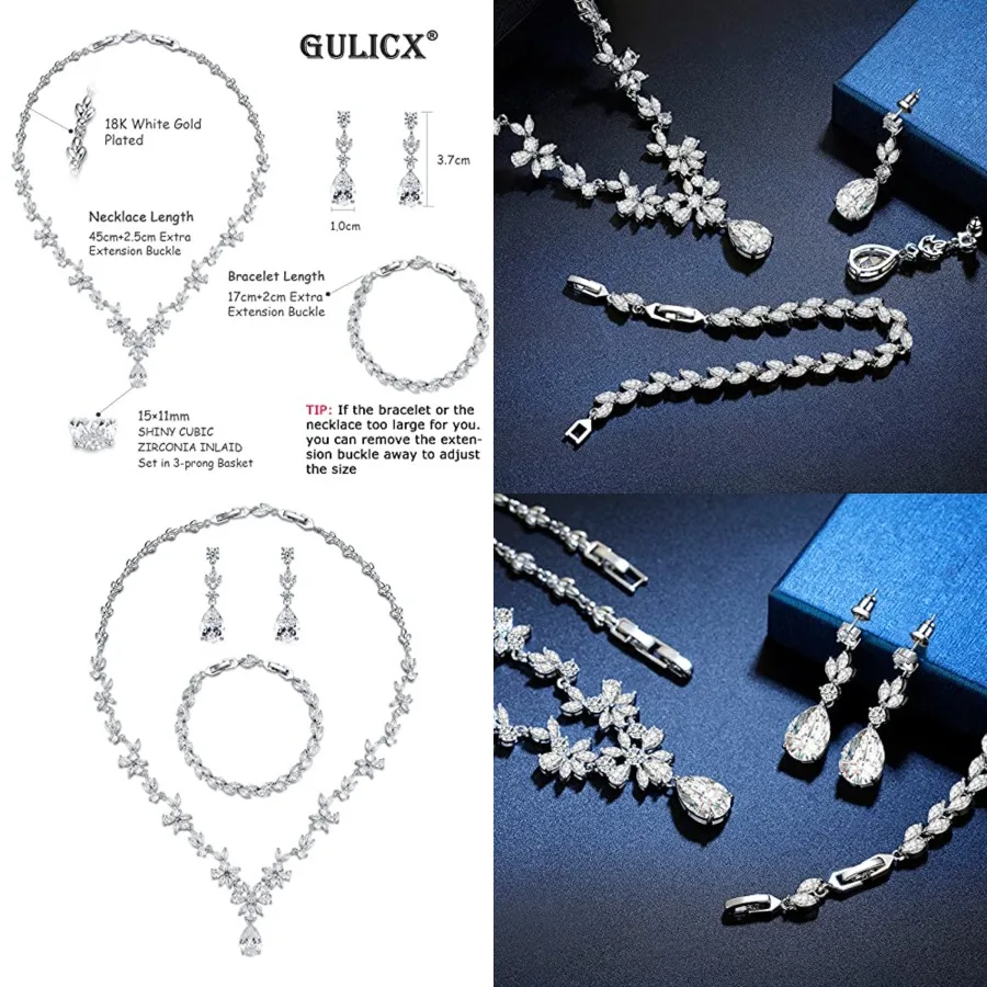 Wedding Jewelry for Bride, Silver Bridal Necklace Earrings Bracelet Set with Clear Cubic Zirconia, Bridemaids Jewelry Set for W
Wedding Jewelry for Bride, Silver Bridal Necklace Earrings Bracelet Set with Clear Cubic Zirconia, Bridemaids Jewelry Set for W