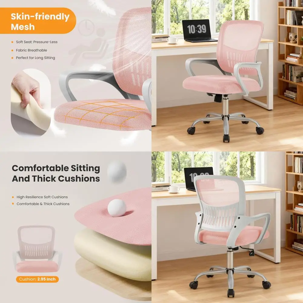 Эргономичное офисное кресло с регулируемой высотой, сетчатой спинкой, поворотное, с подлокотниками и поясничной поддержкой для дома, спальни, кабинета - розовое
Эргономичное офисное кресло с регулируемой высотой, сетчатой спинкой, поворотное, с подлокотниками и поясничной поддержкой для дома, спальни, кабинета - розовое