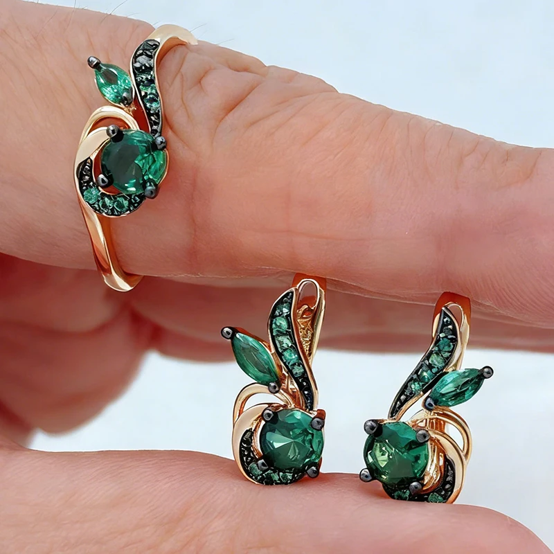 Kinel Hot Green Natural Zircon Ring Earrings Necklace For Women Fashion 585 Rose Gold and Black Plating Vintage Jewelry Sets
Kinel Hot Green Natural Zircon Ring Earrings Necklace For Women Fashion 585 Rose Gold and Black Plating Vintage Jewelry Sets