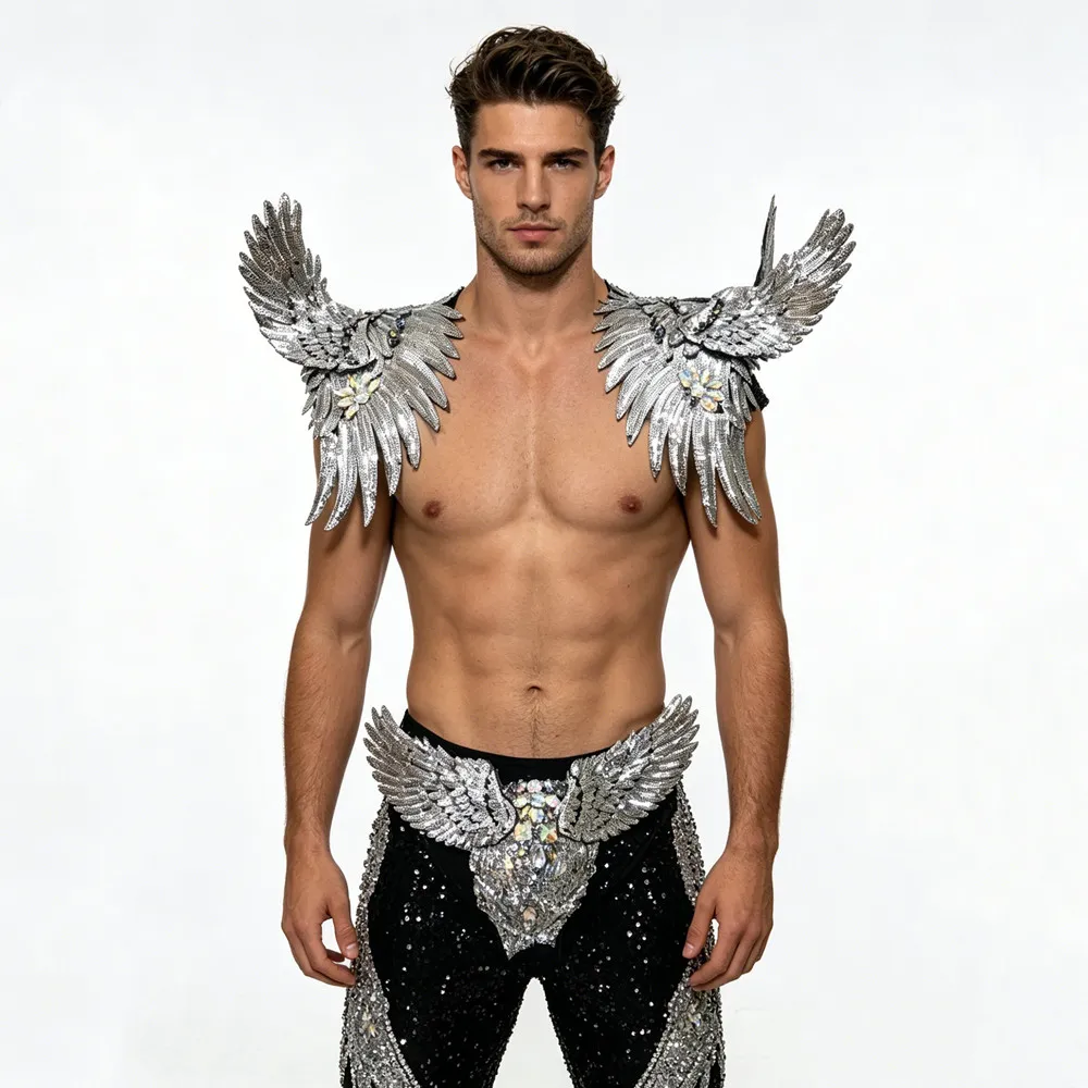 Silver Sequins Rhinestones Wing Angel Shoulder Shorts Sexy Bar Nightclub Accessories Men Female Dancer Performance Stage Wear
Silver Sequins Rhinestones Wing Angel Shoulder Shorts Sexy Bar Nightclub Accessories Men Female Dancer Performance Stage Wear