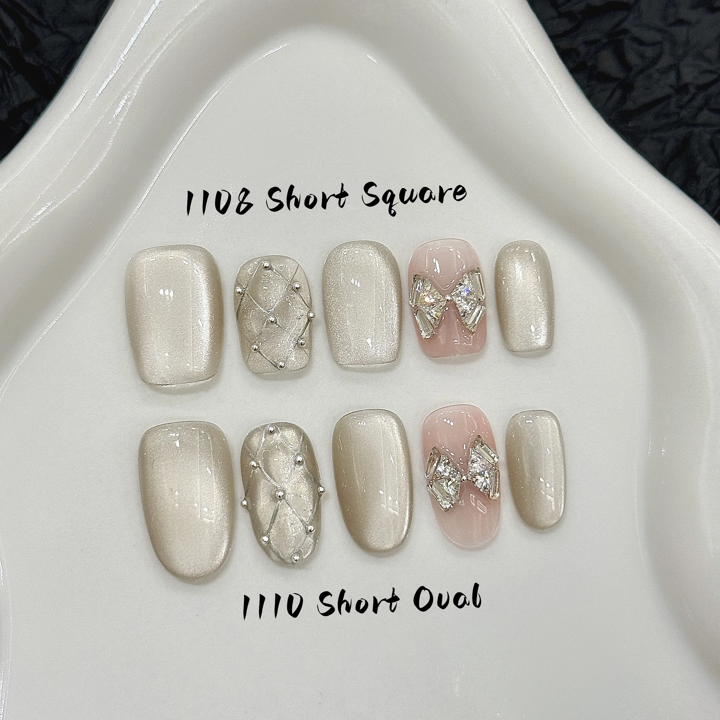 10pcs Handmade Pressed Short Square/Oval Nail,Beautiful Fake Nails, Shiny Rhombic Cat's Eye Zircon Bow,Suitable For Women To Use
10pcs Handmade Pressed Short Square/Oval Nail,Beautiful Fake Nails, Shiny Rhombic Cat's Eye Zircon Bow,Suitable For Women To Use