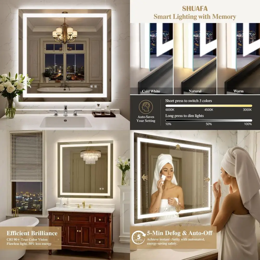 36 LED-Illuminated Tempered Glass Bathroom Mirror with Front and Back Lighting
36 LED-Illuminated Tempered Glass Bathroom Mirror with Front and Back Lighting