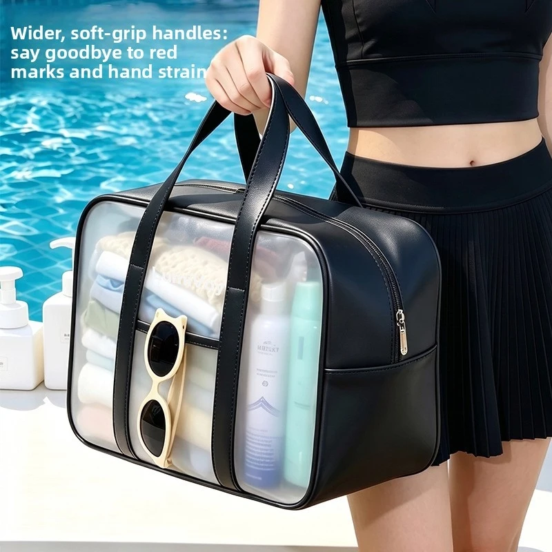 Transparent visible swimming bag for vacation travel, seaside beach bag, large-capacity makeup and toiletry tote bag
Transparent visible swimming bag for vacation travel, seaside beach bag, large-capacity makeup and toiletry tote bag