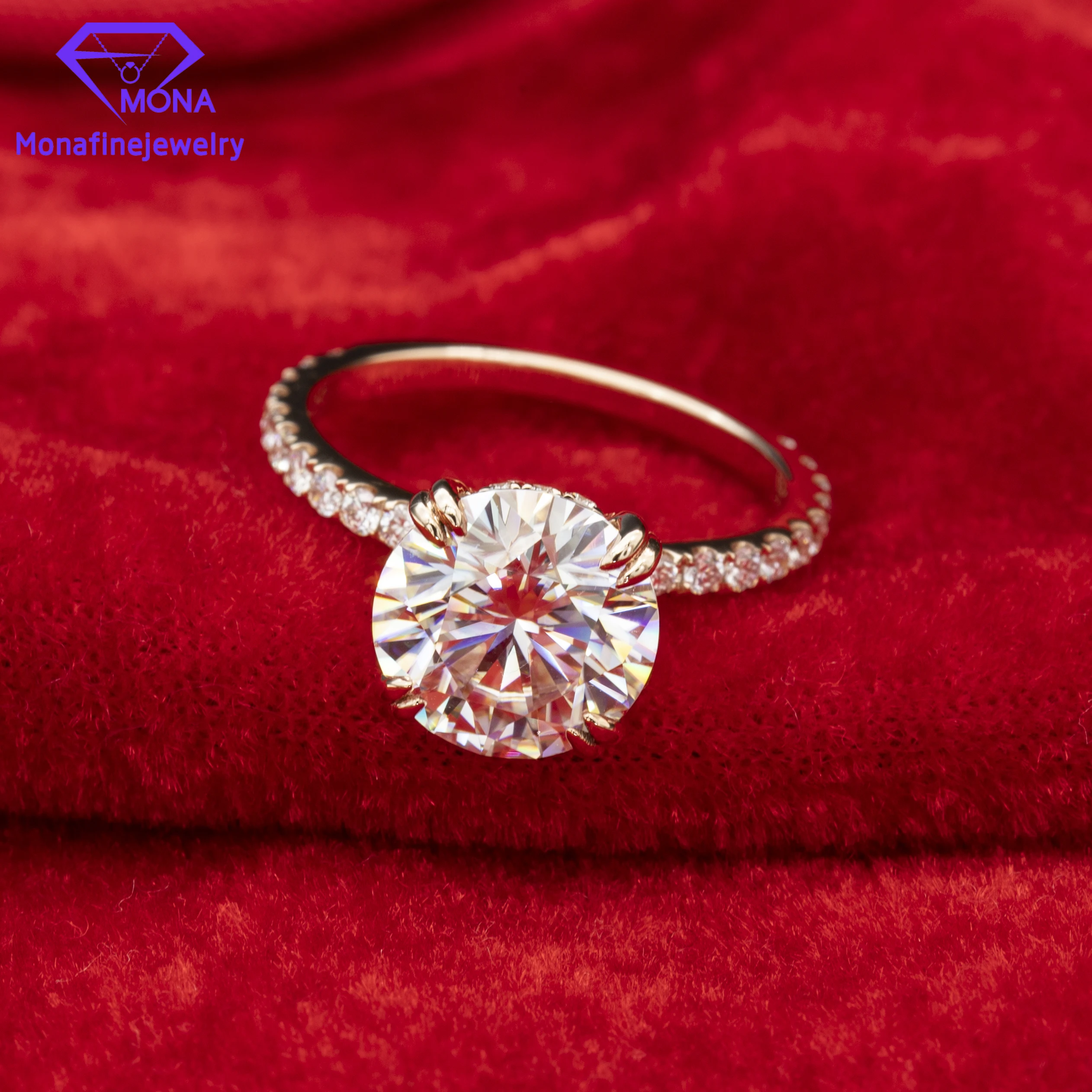 Double Claws Prong Setting 14K Rose Gold 1ct Round Cut 6.5x6.5mm Moissanite With Hidden Halo Jewelry Ring
Double Claws Prong Setting 14K Rose Gold 1ct Round Cut 6.5x6.5mm Moissanite With Hidden Halo Jewelry Ring
