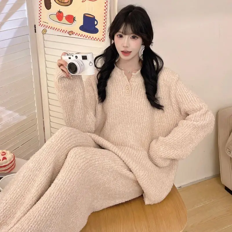 Осенне-зимний пижамный комплект, пижамный костюм с полуворсом, минималистичный, пригодный для носки, верхняя одежда, домашняя одежда, утепленная одежда для сна на флисовой подкладке, сохраняющая тепло
Осенне-зимний пижамный комплект, пижамный костюм с полуворсом, минималистичный, пригодный для носки, верхняя одежда, домашняя одежда, утепленная одежда для сна на флисовой подкладке, сохраняющая тепло
