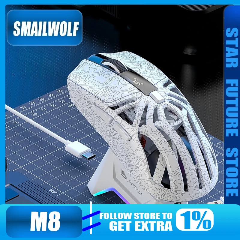 Smailwolf M8 Мышь для киберспорта Трехрежимная беспроводная Bluetooth PAW3311 Легкая компьютерная офисная зарядная док-станция PUBG CSGO RGB
Smailwolf M8 Мышь для киберспорта Трехрежимная беспроводная Bluetooth PAW3311 Легкая компьютерная офисная зарядная док-станция PUBG CSGO RGB