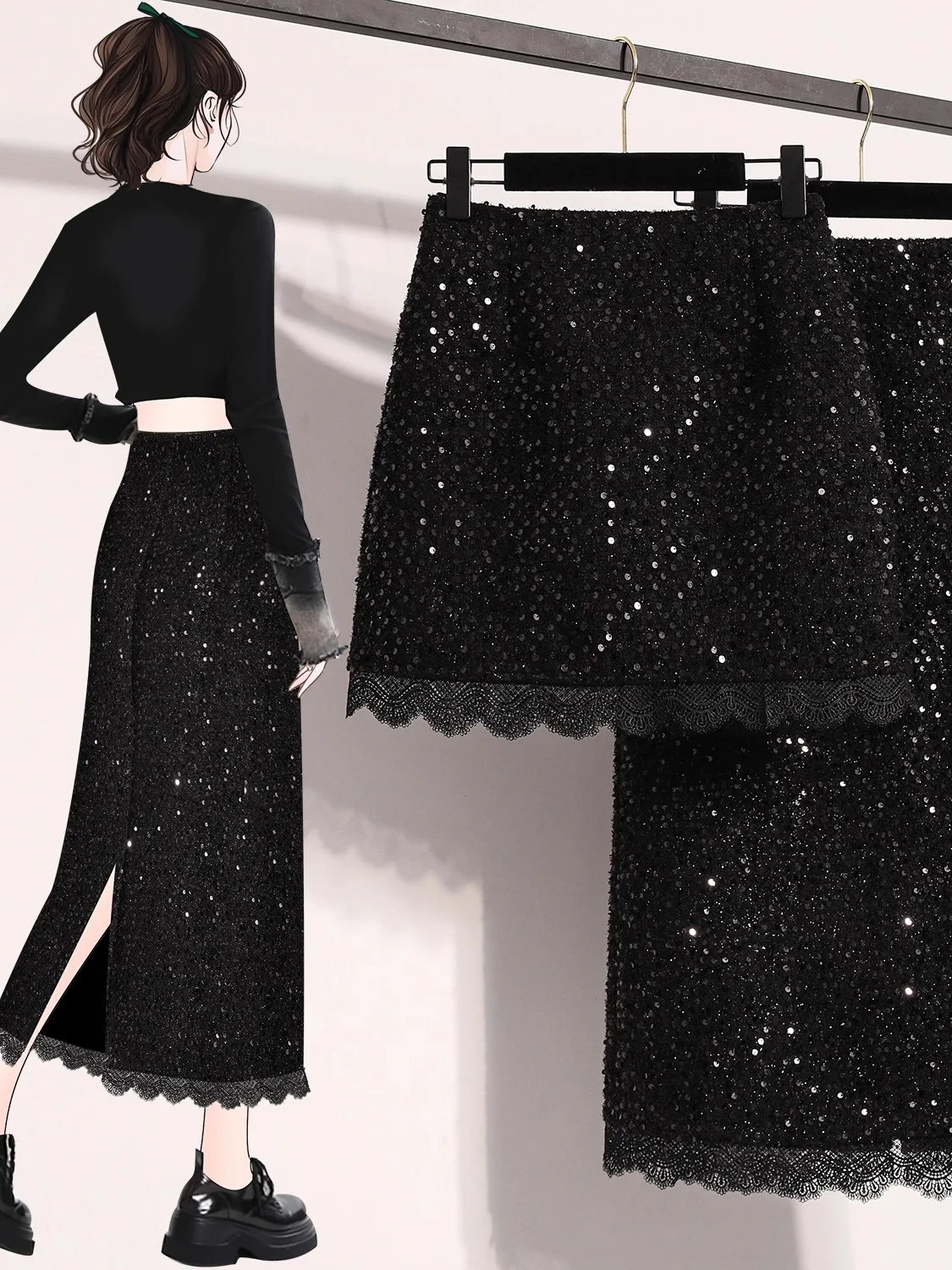 Кружевная юбка трапециевидной формы с блестками и высокой талией, облегающая корейская юбка, осень-зима, большие размеры, женская модная облегающая бедра...
Кружевная юбка трапециевидной формы с блестками и высокой талией, облегающая корейская юбка, осень-зима, большие размеры, женская модная облегающая бедра...