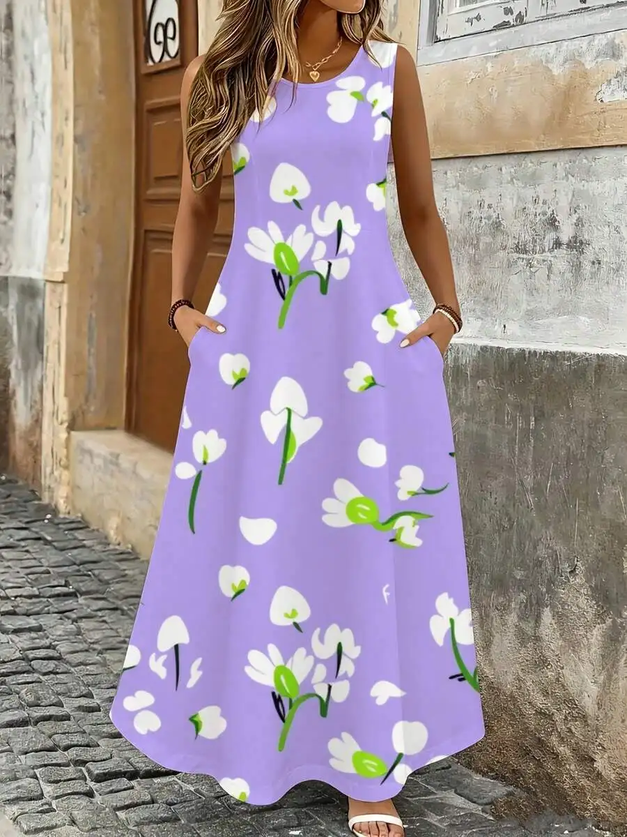 Purple Floral Maxi Dress White Flowers Print Summer Beach Vacation Outfit Women Fashion
Purple Floral Maxi Dress White Flowers Print Summer Beach Vacation Outfit Women Fashion