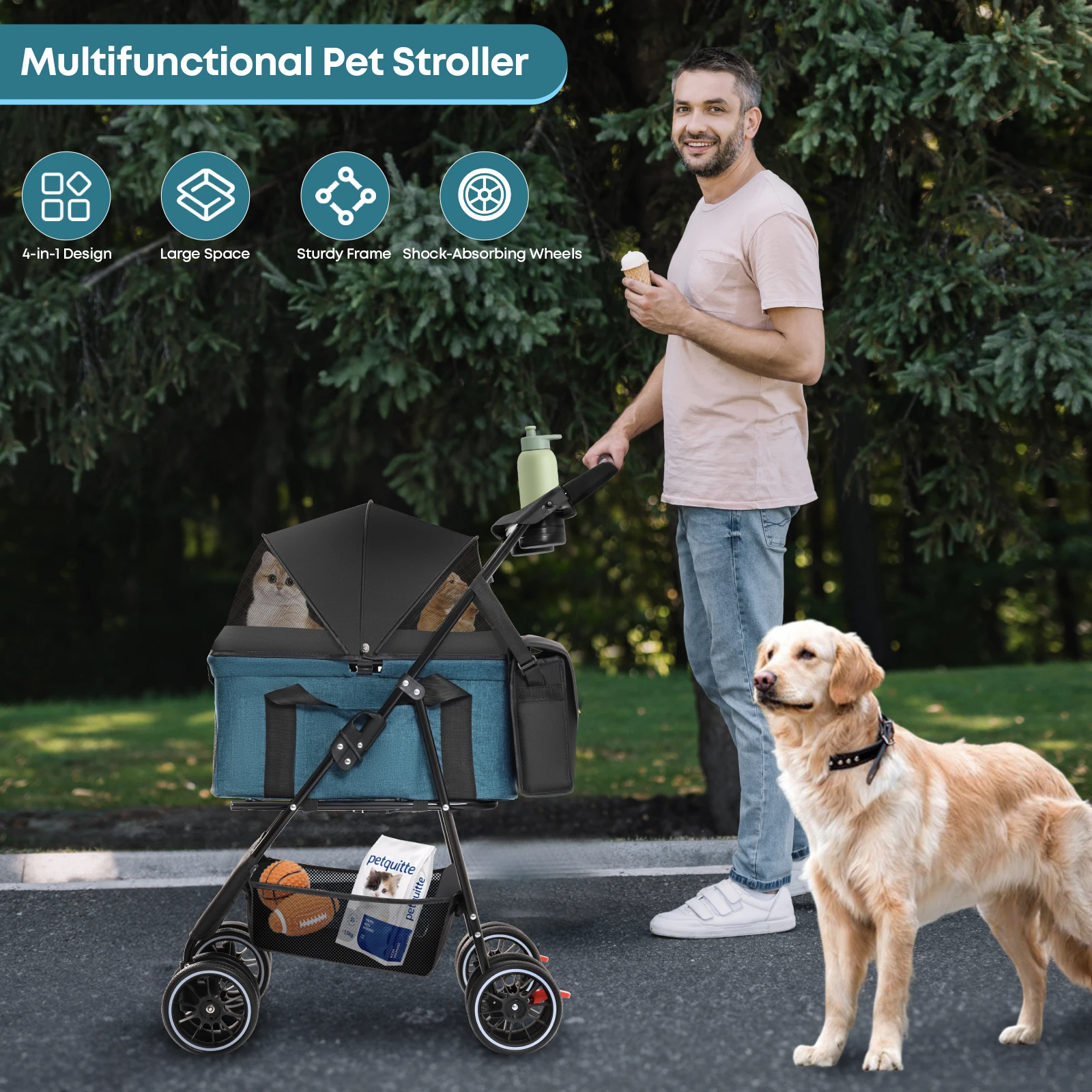 3 in 1 Pet Stroller For Dogs Cats Lightweight And Foldable Bag Detachable External Push Dog Walking Detachable Carrying
3 in 1 Pet Stroller For Dogs Cats Lightweight And Foldable Bag Detachable External Push Dog Walking Detachable Carrying