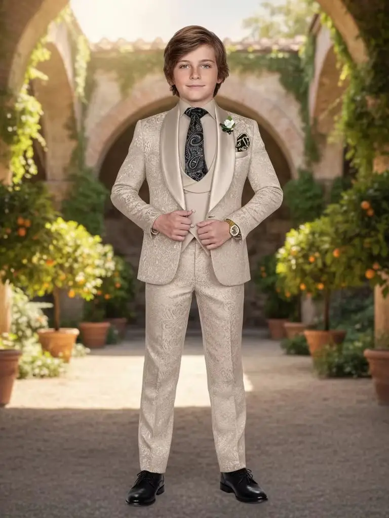 Elegant Boys Wedding Suits Italian Design Champagne Smoking Kids Tuxedo Jacket Vest Pants 3 Piece Party Prom Suits Set For Boy
Elegant Boys Wedding Suits Italian Design Champagne Smoking Kids Tuxedo Jacket Vest Pants 3 Piece Party Prom Suits Set For Boy