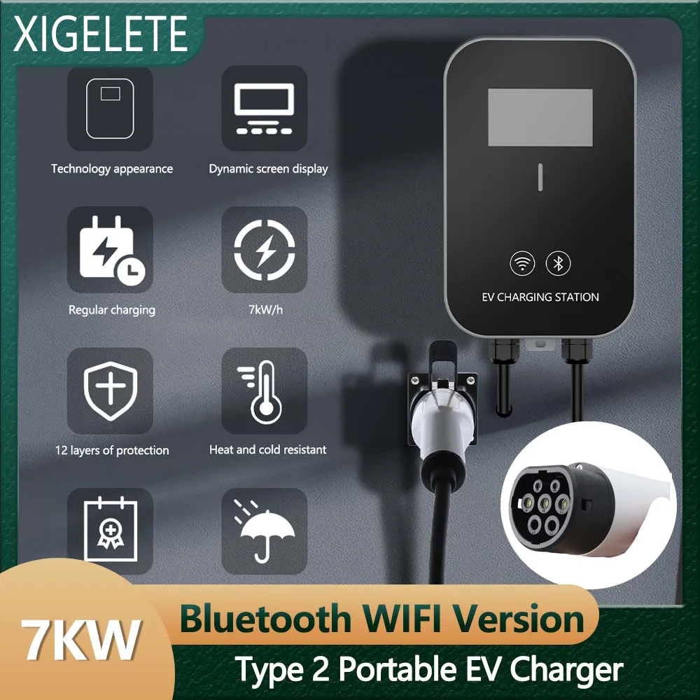 7KW 32A Type2 Portable EV Charger Wi-Fi Bluetooth APP Control EVSE Charging Box Charging Station for Electric Car Charger
7KW 32A Type2 Portable EV Charger Wi-Fi Bluetooth APP Control EVSE Charging Box Charging Station for Electric Car Charger