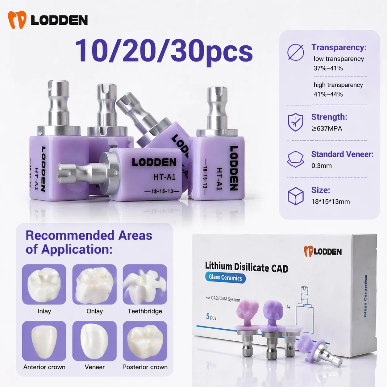 Lodden Dental Lithium Disilicate Block 10/20/30PCS C14 Dental Glass Ceramic Cubes LT/MT/MO/HT for CAD CAM Sirona Cerec System
Lodden Dental Lithium Disilicate Block 10/20/30PCS C14 Dental Glass Ceramic Cubes LT/MT/MO/HT for CAD CAM Sirona Cerec System