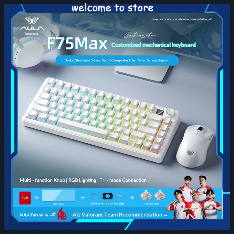 AULA F75 Max Gasket Mechanical Keyboard Wireless Tri-mode with Smart LCD Screen Side Engraved Keycaps RGB Gaming Keyboard Knob
AULA F75 Max Gasket Mechanical Keyboard Wireless Tri-mode with Smart LCD Screen Side Engraved Keycaps RGB Gaming Keyboard Knob