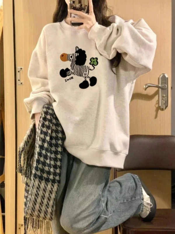 Oversize Fce Lined Thiened round Ne Zebra Print Sweatirt Women's Autumn Winter American Sle Loose Fit Comfortable Top
Oversize Fce Lined Thiened round Ne Zebra Print Sweatirt Women's Autumn Winter American Sle Loose Fit Comfortable Top