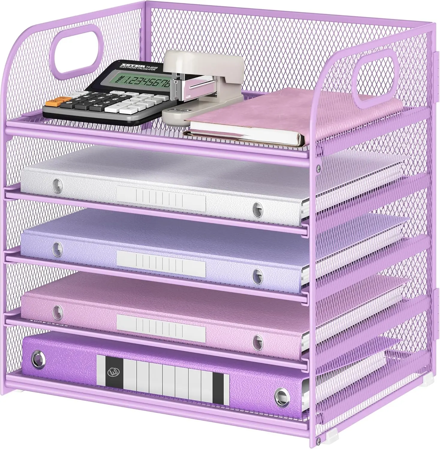 5-Tier Metal Mesh Desk Organizer with Handle, Purple Desktop File Tray for Office and Classroom
5-Tier Metal Mesh Desk Organizer with Handle, Purple Desktop File Tray for Office and Classroom