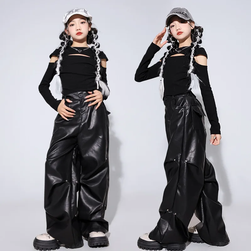 2024 Hip Hop Dance Costumes For Girls Black Tops Cargo black Leather Pants Streetwear Children Modern Jazz Dance Stage Clothes
2024 Hip Hop Dance Costumes For Girls Black Tops Cargo black Leather Pants Streetwear Children Modern Jazz Dance Stage Clothes