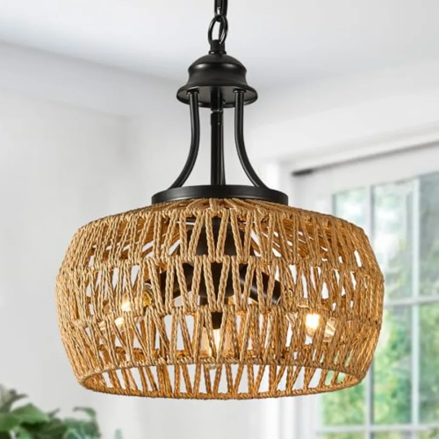 12.6" Chandeliers for Dining Room 3-Light Rattan Chandelier with Rattan Lampshade Adjustable Height Coastal Chandeliers Vintage
12.6" Chandeliers for Dining Room 3-Light Rattan Chandelier with Rattan Lampshade Adjustable Height Coastal Chandeliers Vintage