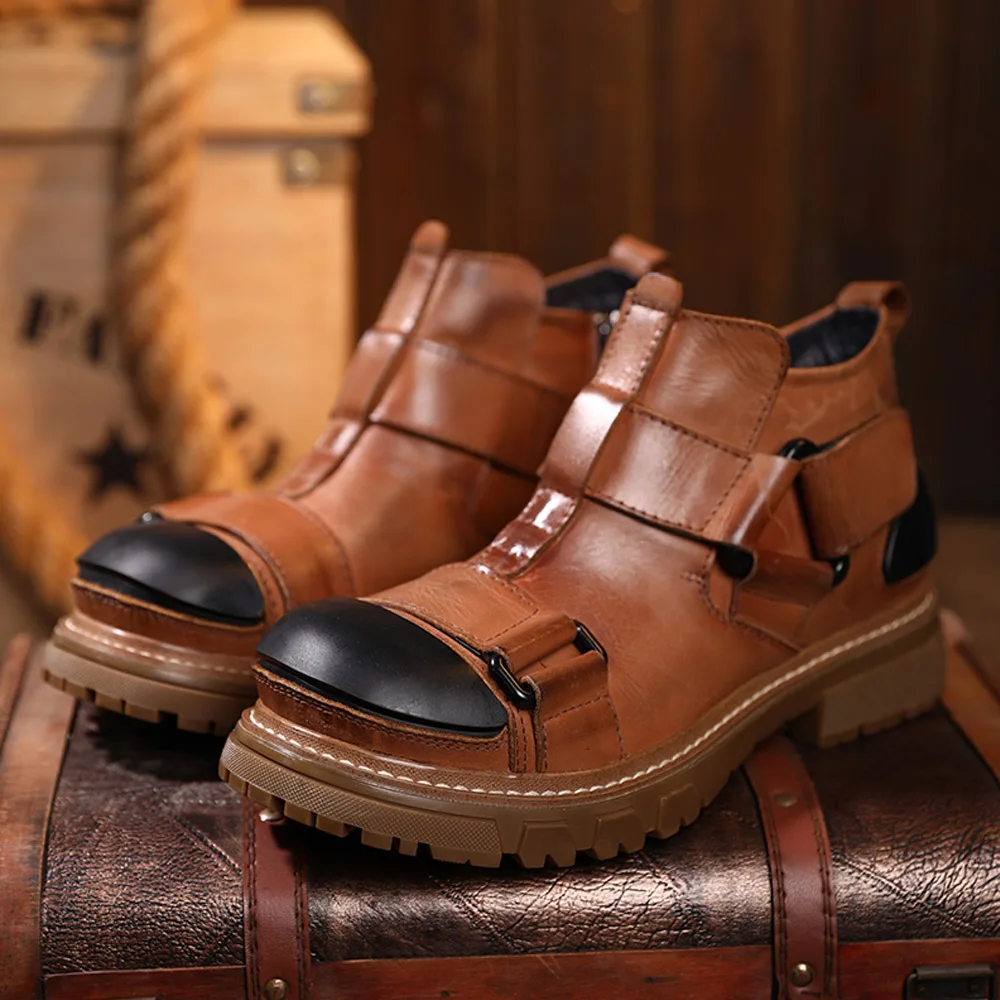 Fashion Men's Genuine Leather Motorcycle Boots Punk Ankle Thick Bottom Western Boots Round toe Work & Safety High-top Shoes
Fashion Men's Genuine Leather Motorcycle Boots Punk Ankle Thick Bottom Western Boots Round toe Work & Safety High-top Shoes