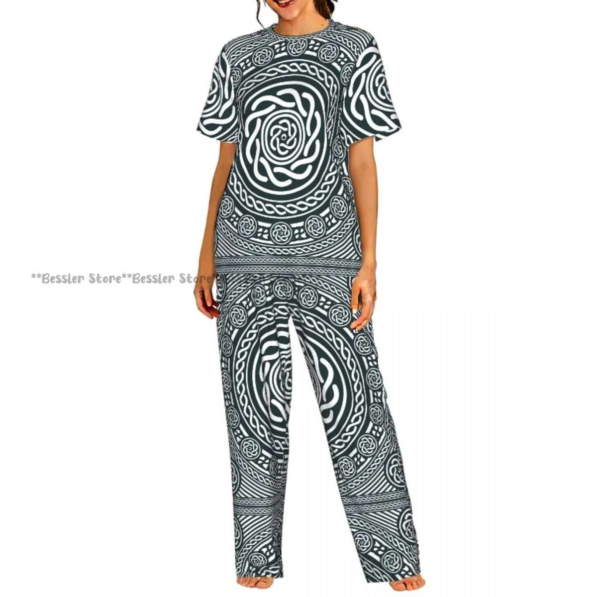 Женская комфортная пижама с абстрактным черно-белым узором в виде кельтской мандалы, комплект с короткими рукавами, одежда для сна
Женская комфортная пижама с абстрактным черно-белым узором в виде кельтской мандалы, комплект с короткими рукавами, одежда для сна
