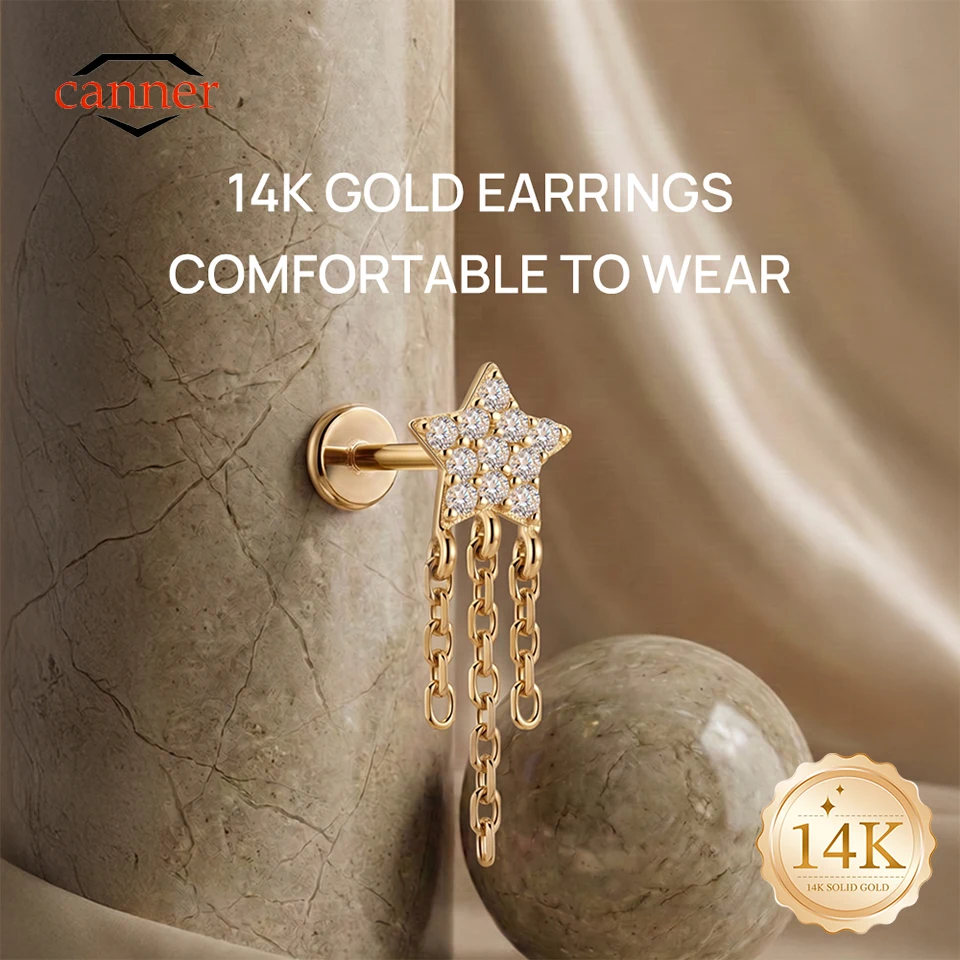 CANNER 1PC 14K Solid Gold Star CZ Chain G23 Titanium Piercing Stud Earring Women Cartilage Helix Tragus Piercing Jewelry Gift
CANNER 1PC 14K Solid Gold Star CZ Chain G23 Titanium Piercing Stud Earring Women Cartilage Helix Tragus Piercing Jewelry Gift