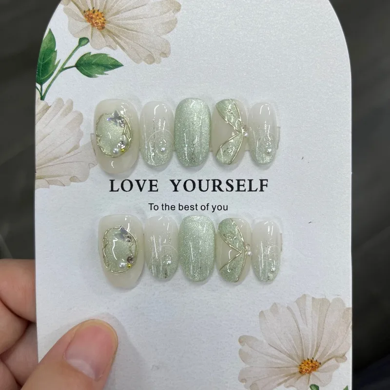 10pcs Handmade Press on Nails Green Self-adhesive Cat Eye Nail Tips for Nails Korean Sweet False Nails for Girls Glued Nail Set
10pcs Handmade Press on Nails Green Self-adhesive Cat Eye Nail Tips for Nails Korean Sweet False Nails for Girls Glued Nail Set