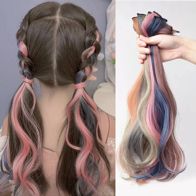 2Pcs Long curly hair Color Hair Piece Hair Extensions Clip In Highlight Rainbow Hair Streak Pink Synthetic Hair Strands on Clips
2Pcs Long curly hair Color Hair Piece Hair Extensions Clip In Highlight Rainbow Hair Streak Pink Synthetic Hair Strands on Clips