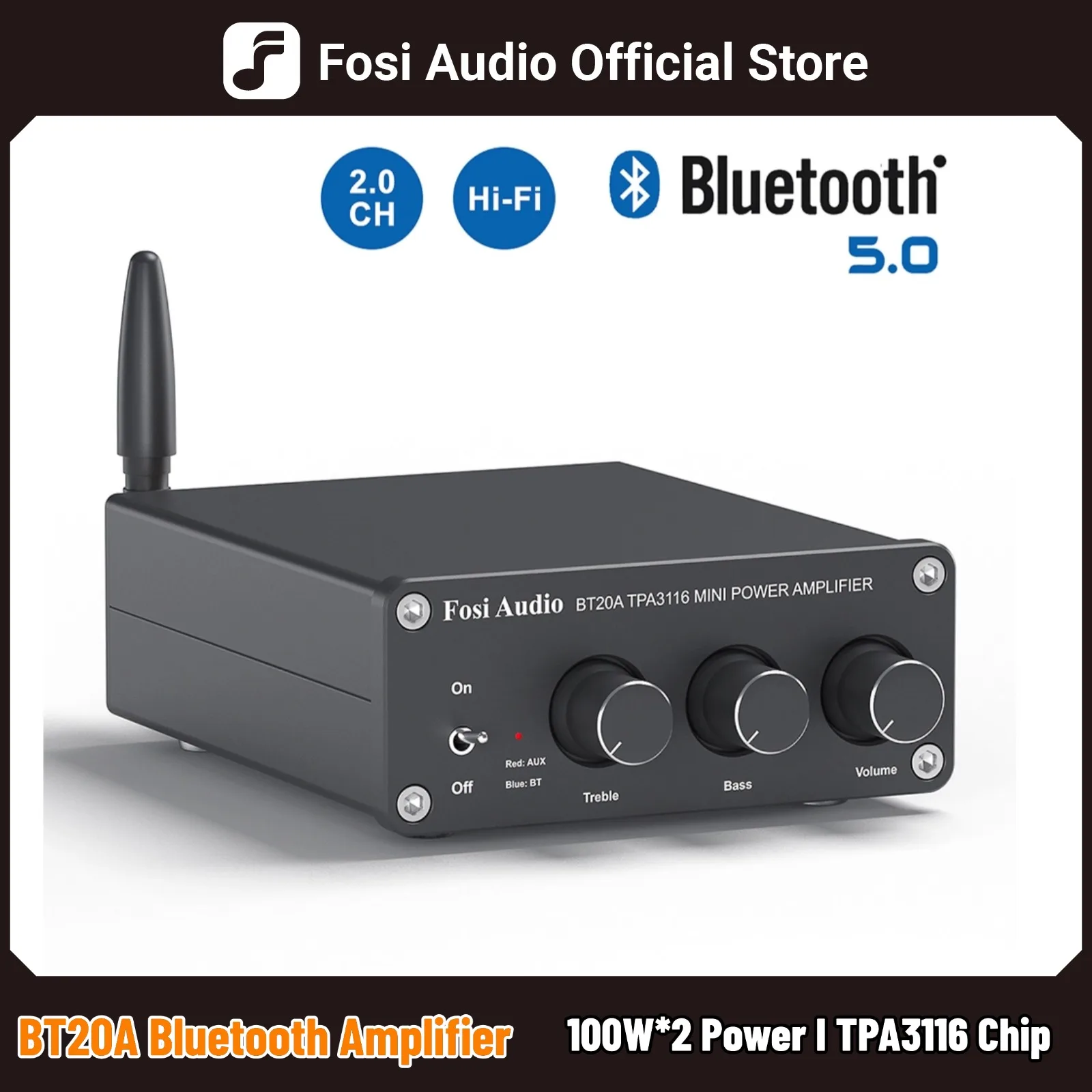 Fosi Audio BT20A Bluetooth TPA3116D2 Усилитель мощности звука 100 Вт Мини Hi-Fi стерео усилитель класса D Bass Treble для домашнего кинотеатра 
Fosi Audio BT20A Bluetooth TPA3116D2 Усилитель мощности звука 100 Вт Мини Hi-Fi стерео усилитель класса D Bass Treble для домашнего кинотеатра
