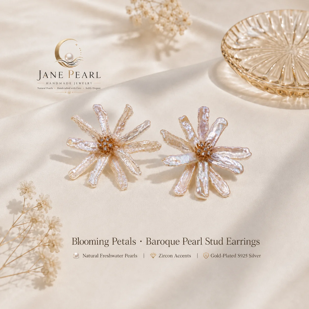 S925 Silver Baroque Pearl Flower Earring Vintage French Irregular Freshwater Petal Studs Rhinestone Center Elegant Jewelry Women
S925 Silver Baroque Pearl Flower Earring Vintage French Irregular Freshwater Petal Studs Rhinestone Center Elegant Jewelry Women