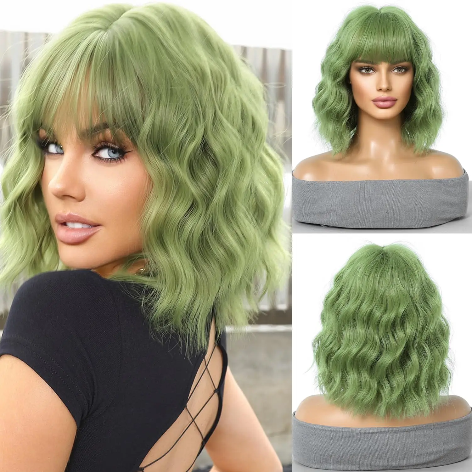 Green Wig: Short Curly Wavy Hair With Bangs, Avocado Green Bob Wig - Heat Resistant Synthetic Hair for Daily Use & Cosplay
Green Wig: Short Curly Wavy Hair With Bangs, Avocado Green Bob Wig - Heat Resistant Synthetic Hair for Daily Use & Cosplay