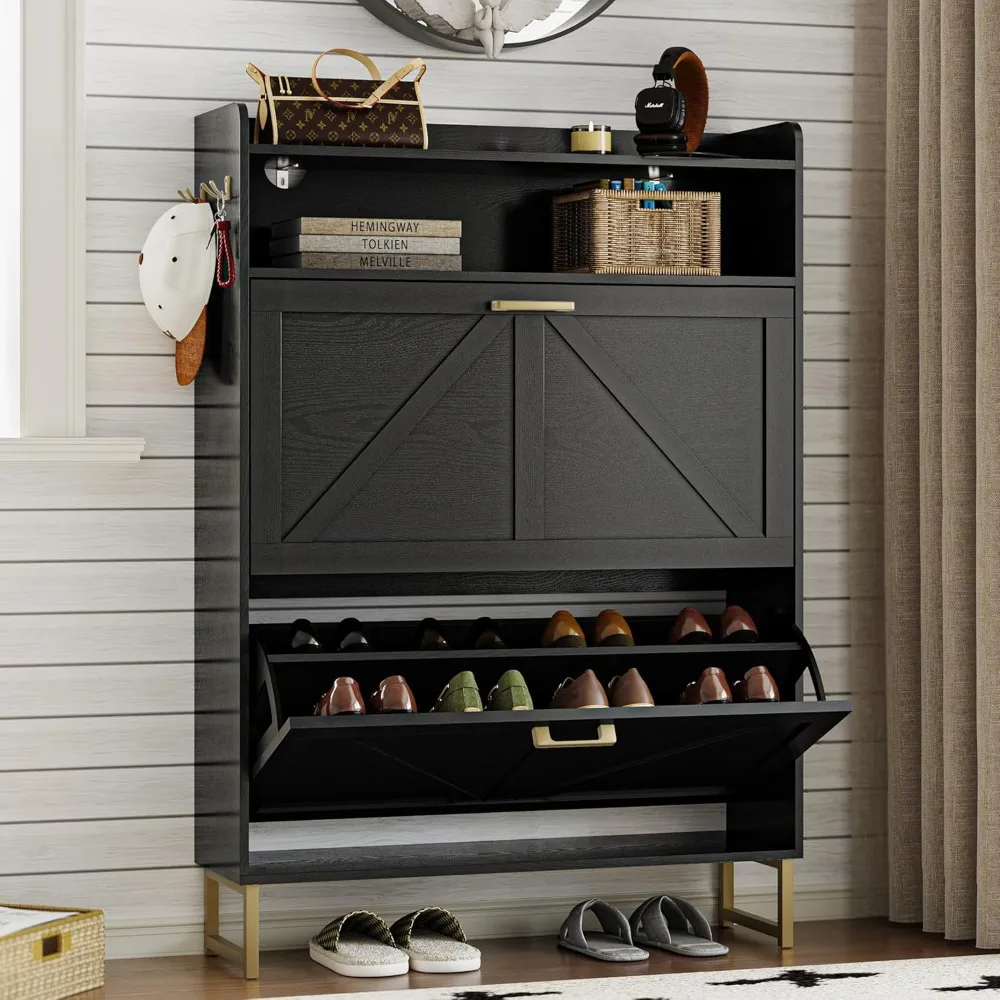 Shoe Cabinet with 2 Flip Drawers Narrow Shoe Storage Cabinet Organizer Wooden Freestanding Rack Hidden Slim Storage for Entryway
Shoe Cabinet with 2 Flip Drawers Narrow Shoe Storage Cabinet Organizer Wooden Freestanding Rack Hidden Slim Storage for Entryway