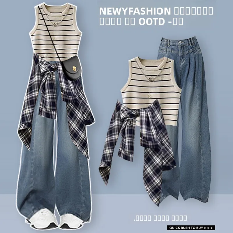 Faionable Commute Ready женский осенний новый жилет в полоску с высокой талией, утягивающие джинсы, комплект футболок
Faionable Commute Ready женский осенний новый жилет в полоску с высокой талией, утягивающие джинсы, комплект футболок