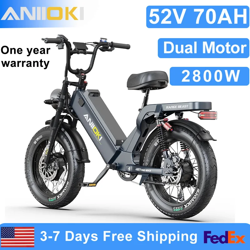 Электровелосипед Aniioki aq177 pro max с двумя моторами 2800W, 52V, 70Ah, скорость до 32 миль/ч, длительное время работы от батареи, для взрослых.
Электровелосипед Aniioki aq177 pro max с двумя моторами 2800W, 52V, 70Ah, скорость до 32 миль/ч, длительное время работы от батареи, для взрослых.