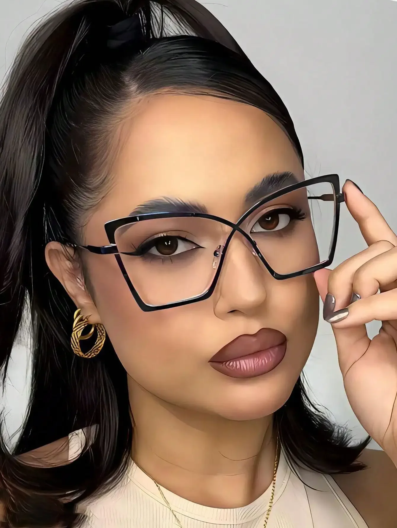 1pc Large Frame Cat Eye Metal Fashion Glasses Retro Personalized Versatile Transparent Glasses Men's And Women's Fashion Glasses
1pc Large Frame Cat Eye Metal Fashion Glasses Retro Personalized Versatile Transparent Glasses Men's And Women's Fashion Glasses