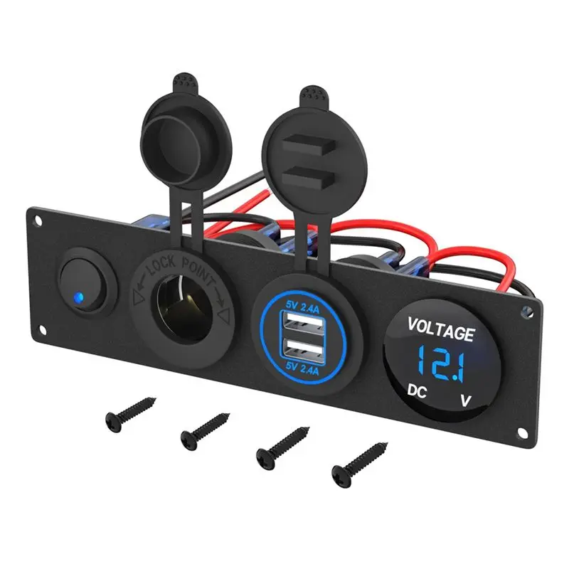 4 In 1 12V USB Panel+LED Voltmete &Dual USB Socket Power&Cigarette Lighter Socket & Toogle Switch Panel
4 In 1 12V USB Panel+LED Voltmete &Dual USB Socket Power&Cigarette Lighter Socket & Toogle Switch Panel