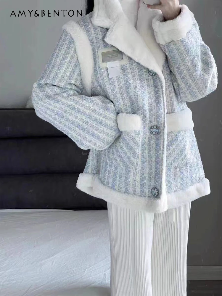 2025 Autumn Winter New Reversible Lamb Wool Plush Blue Coat Women's Suit Collar Thickened Mid-Length Loose Casual Top
2025 Autumn Winter New Reversible Lamb Wool Plush Blue Coat Women's Suit Collar Thickened Mid-Length Loose Casual Top