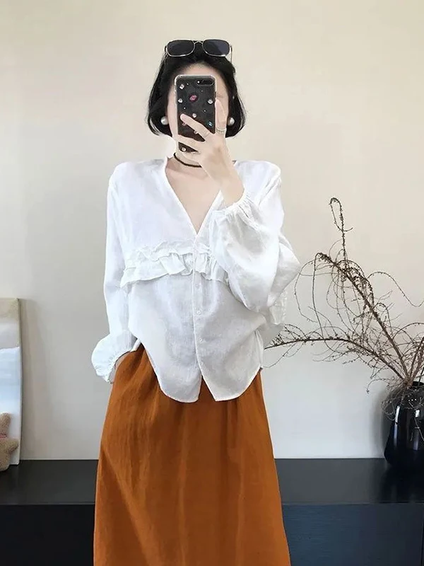 Loose Cotton Linen Lazy irt Women's Autumn Long Sve V-Ne Lantern Sve Casual Sle Pear Straight Body Fit
Loose Cotton Linen Lazy irt Women's Autumn Long Sve V-Ne Lantern Sve Casual Sle Pear Straight Body Fit