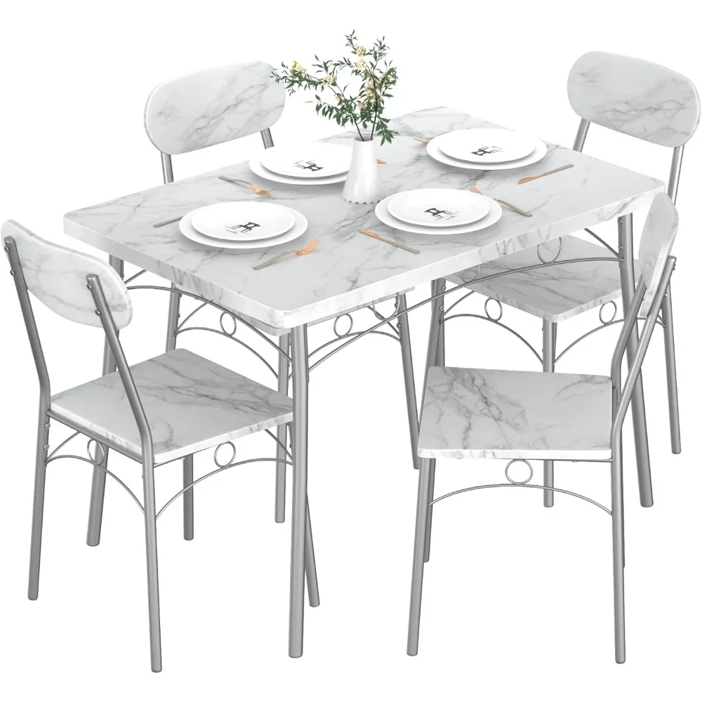5-Piece Kitchen Dining Table Set for 4, Rectangular Dinette with Wooden Chairs for Small Space, Apartment, Breakfast Nook, Whit
5-Piece Kitchen Dining Table Set for 4, Rectangular Dinette with Wooden Chairs for Small Space, Apartment, Breakfast Nook, Whit
