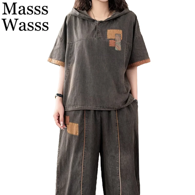 Masss Wasss 2025 Women Summer Denim Two Pieces Sets Fashion Suits Hooded Tops Tees Loose Pants Casual Jeans Classic Punk Outfits
Masss Wasss 2025 Women Summer Denim Two Pieces Sets Fashion Suits Hooded Tops Tees Loose Pants Casual Jeans Classic Punk Outfits